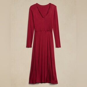 NWT BANANA REPUBLIC PETITE RIBBED-KNIT MIDI DRESS/MULED CRANBERRY RED